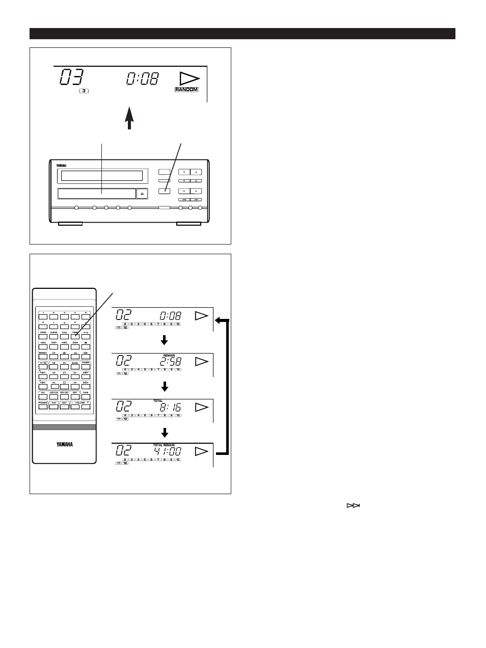 Random play, Switching the time display, E-18 | Compact disc operation, Load a disc and close the disc table, Time | Yamaha CC-5 User Manual | Page 20 / 40