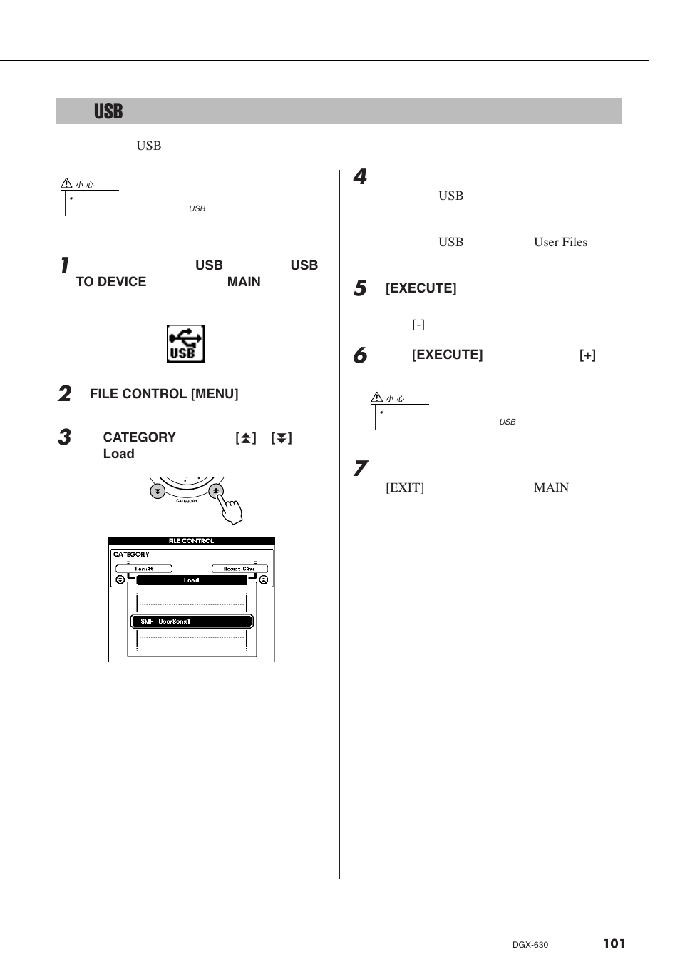 从usb闪存读取文件 | Yamaha DGX-630 User Manual | Page 101 / 154