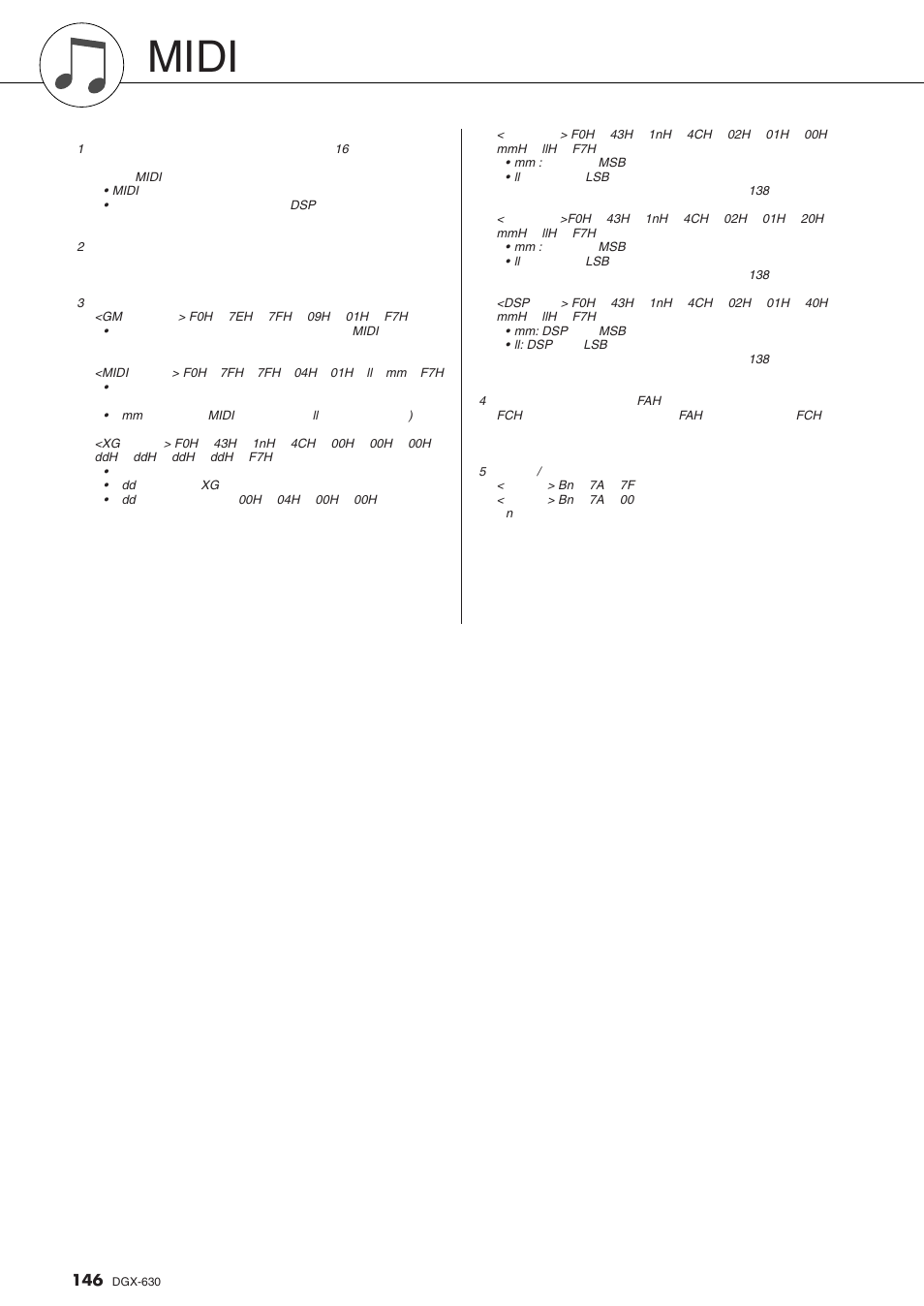 Midi数据格式, Midi | Yamaha DGX-630 User Manual | Page 146 / 154