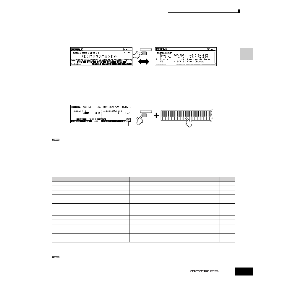 インフォメーション画面, ノート(キー)の指定, ネーミング | Yamaha Motify ES8 User Manual | Page 53 / 300