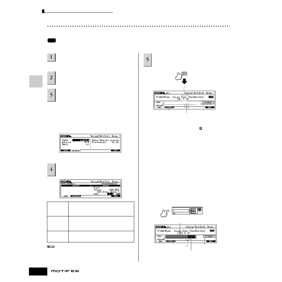 オーディオ機器の再生音をサンプリングしてドラムボイスを作る | Yamaha Motify ES8 User Manual | Page 98 / 300