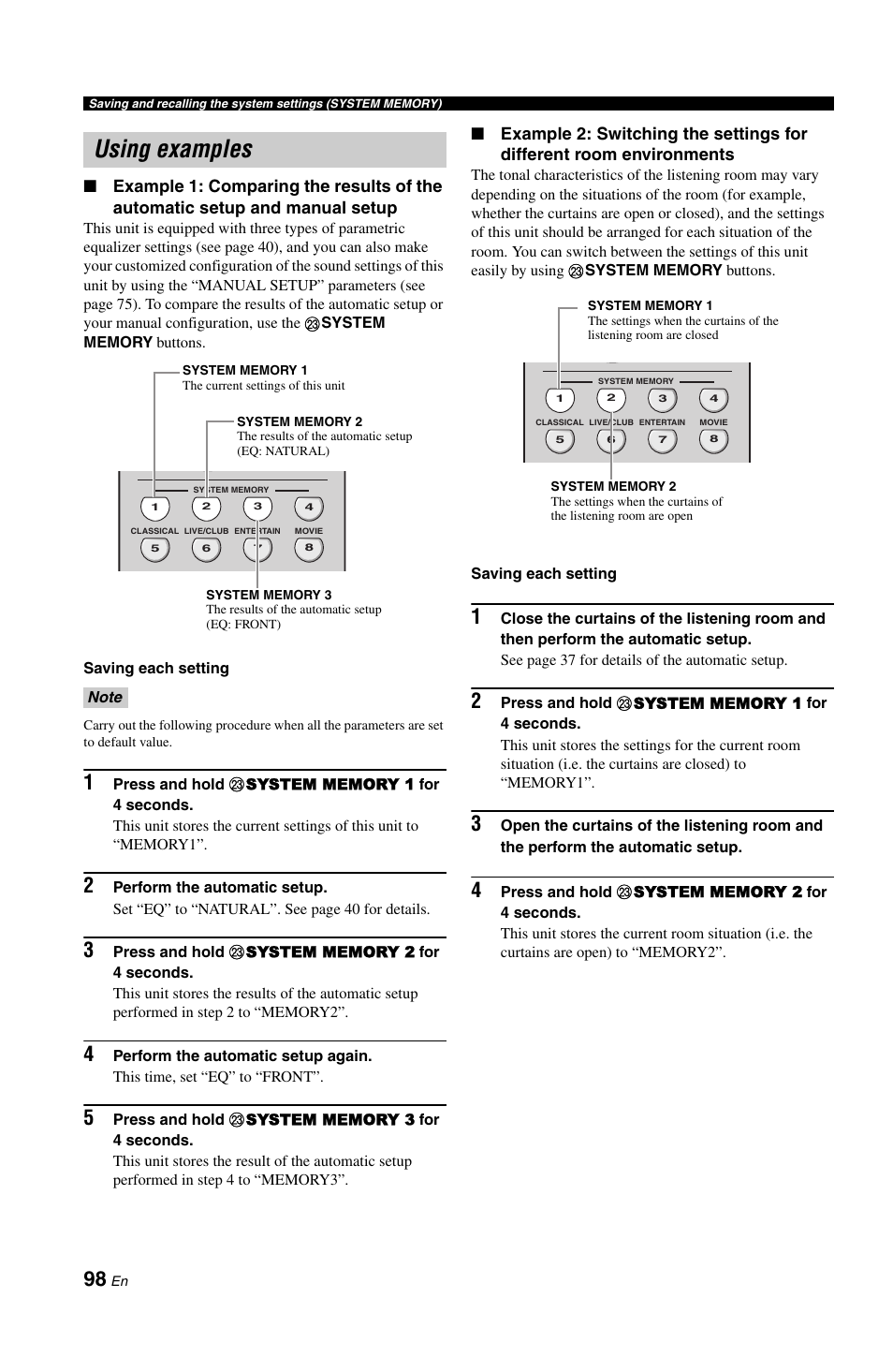 Using examples | Yamaha RX-V1800 User Manual | Page 102 / 157