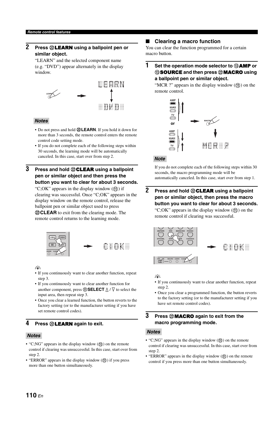 Clearing a macro function | Yamaha RX-V1800 User Manual | Page 114 / 157