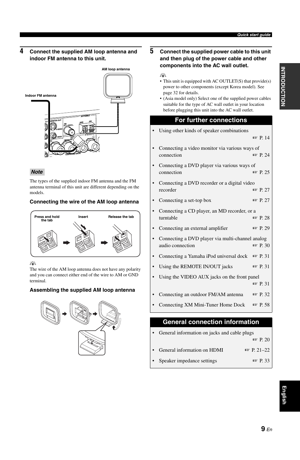 For further connections, General connection information | Yamaha RX-V1800 User Manual | Page 13 / 157