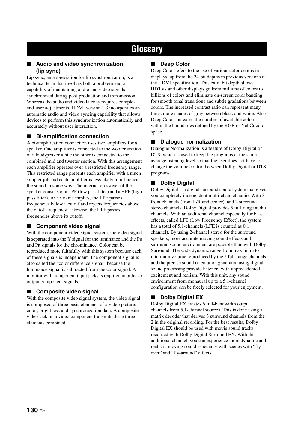 Glossary | Yamaha RX-V1800 User Manual | Page 134 / 157