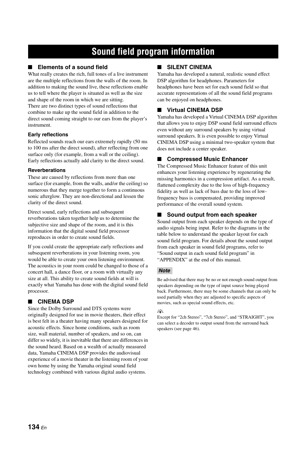 Sound field program information | Yamaha RX-V1800 User Manual | Page 138 / 157