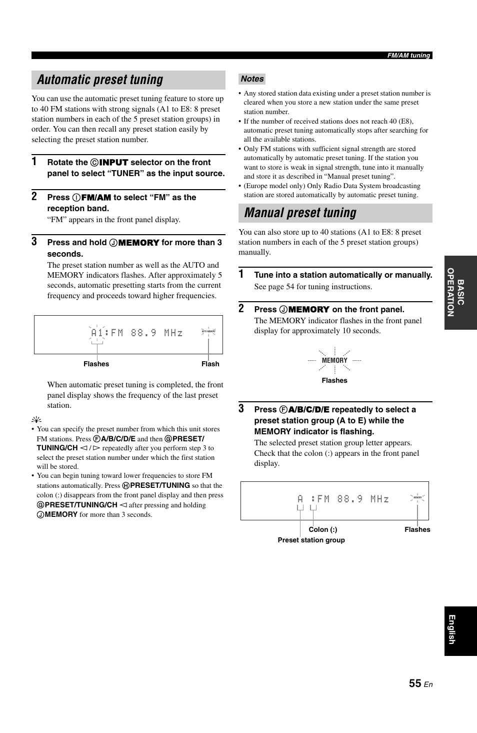 Automatic preset tuning, Manual preset tuning | Yamaha RX-V1800 User Manual | Page 59 / 157