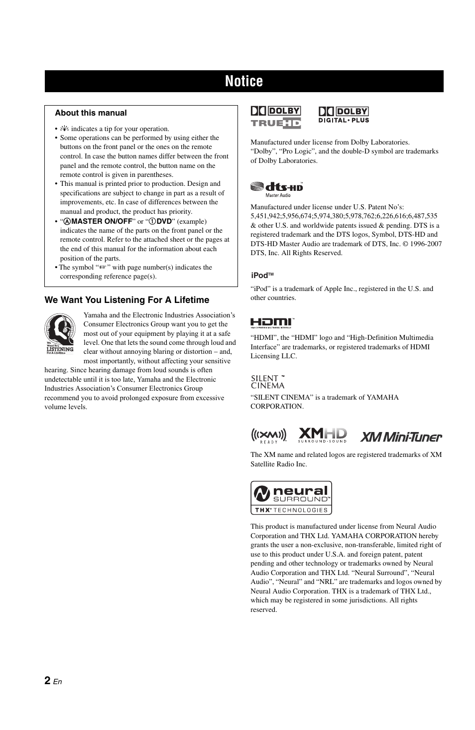 Introduction, Notice | Yamaha RX-V1800 User Manual | Page 6 / 157