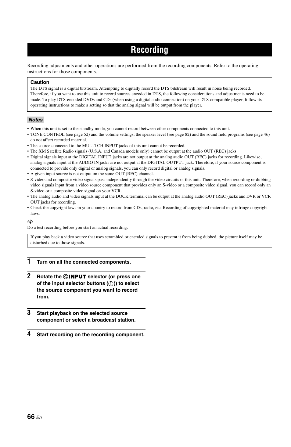 Recording | Yamaha RX-V1800 User Manual | Page 70 / 157