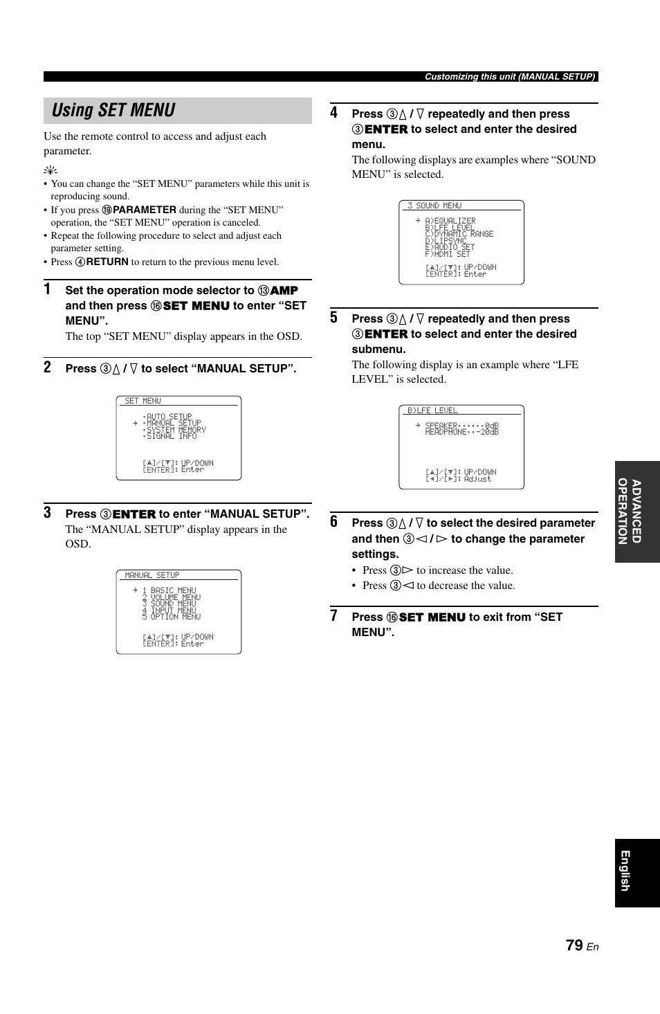 Using set menu | Yamaha RX-V1800 User Manual | Page 83 / 157