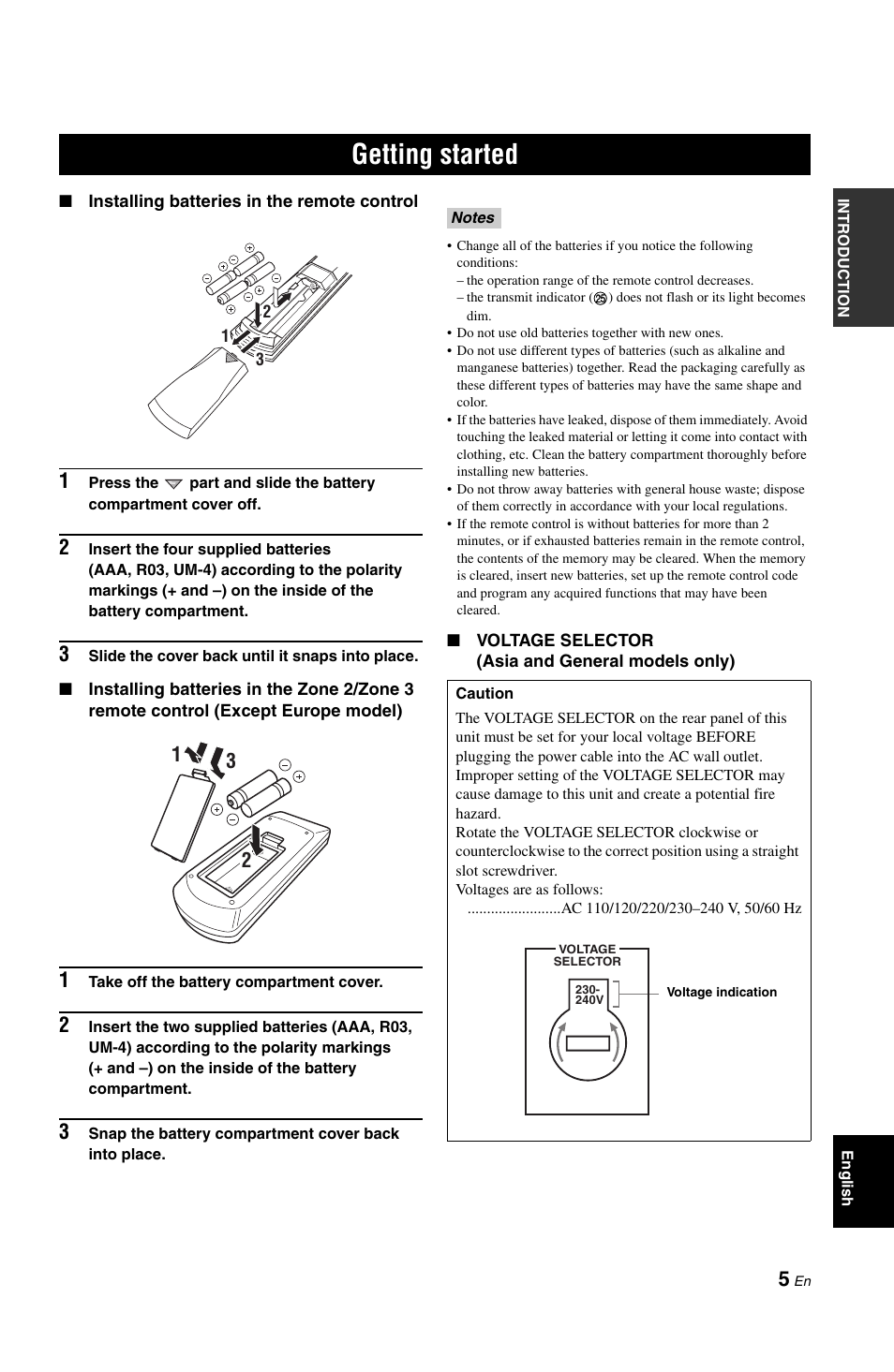 Getting started | Yamaha RX-V1800 User Manual | Page 9 / 157