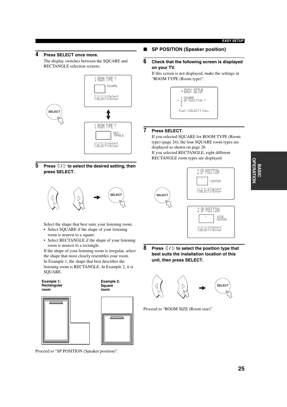 1 room type, Easy setup, 2 sp position | Yamaha YSP-1 User Manual | Page 31 / 70