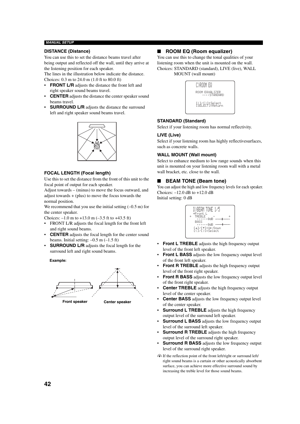 C)room eq, D)beam tone 1/5 | Yamaha YSP-1 User Manual | Page 48 / 70