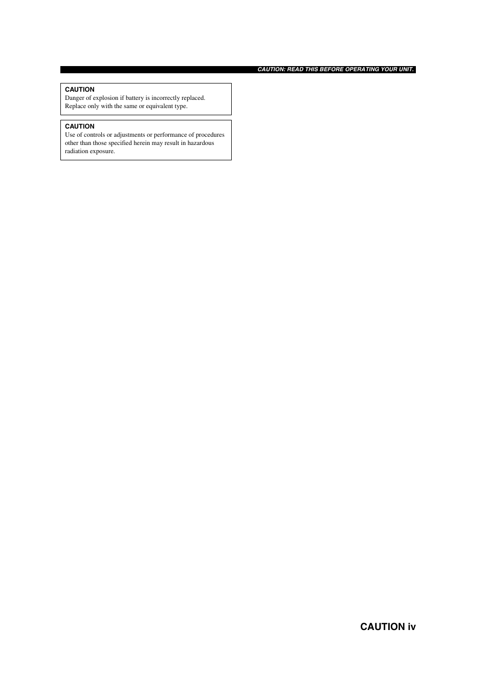 Caution iv | Yamaha YSP-1 User Manual | Page 5 / 70
