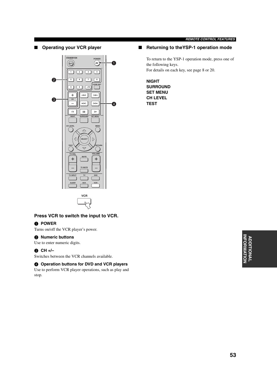 Returning to theysp-1 operation mode, Add itional info rma t io n | Yamaha YSP-1 User Manual | Page 59 / 70