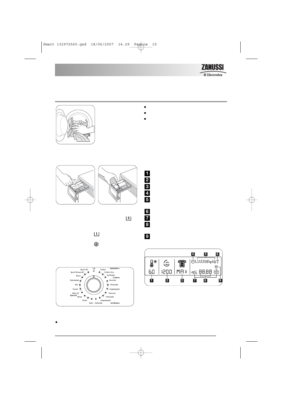 Operating sequence | Zanussi ZWF 14791 W User Manual | Page 15 / 40