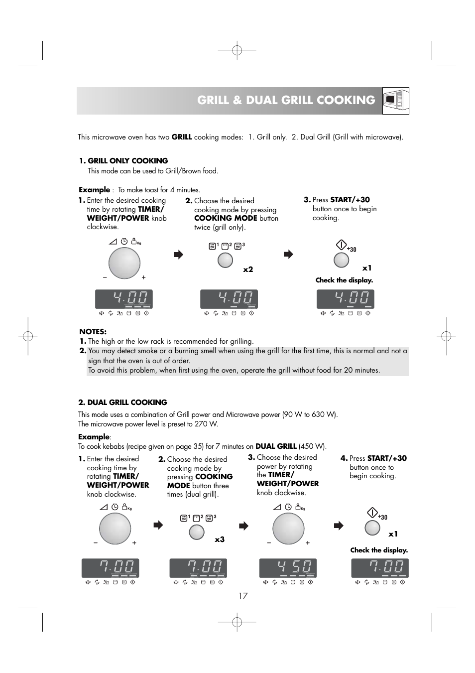 Grill & dual grill cooking | Zanussi ZM266STG User Manual | Page 19 / 56