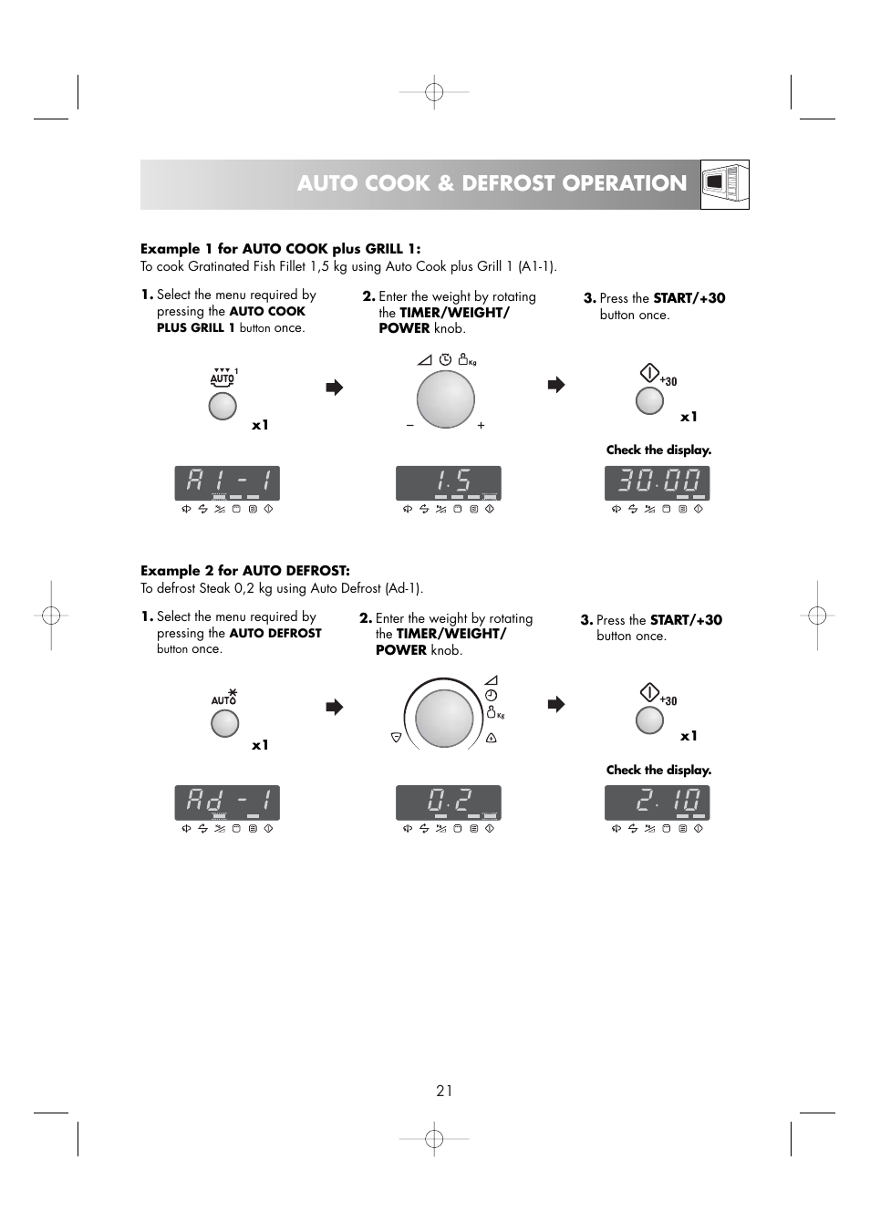 Auto cook & defrost operation | Zanussi ZM266STG User Manual | Page 23 / 56