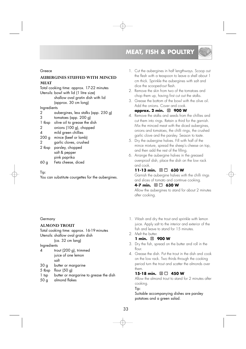 Meat, fish & poultry | Zanussi ZM266STG User Manual | Page 35 / 56