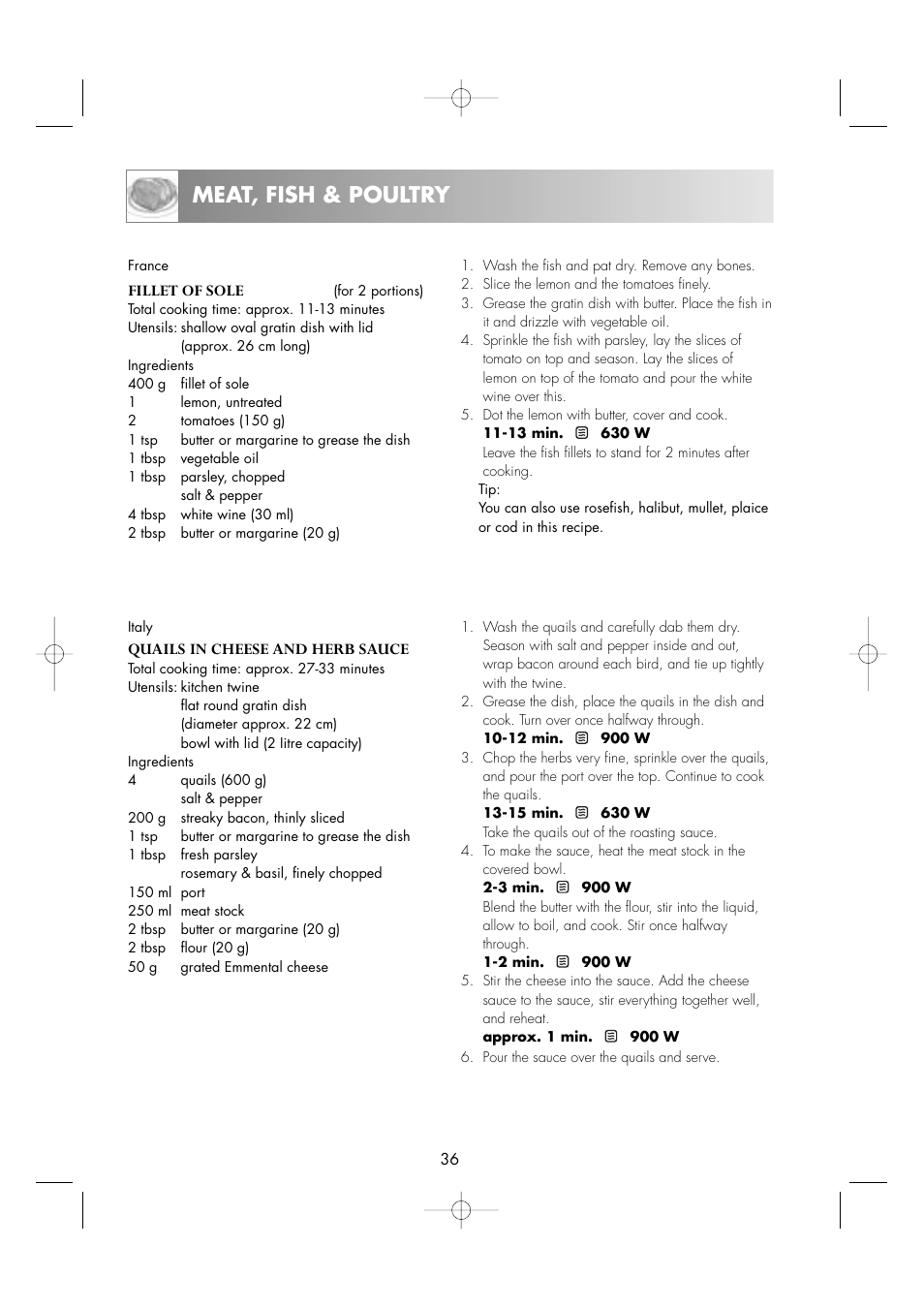 Meat, fish & poultry | Zanussi ZM266STG User Manual | Page 38 / 56