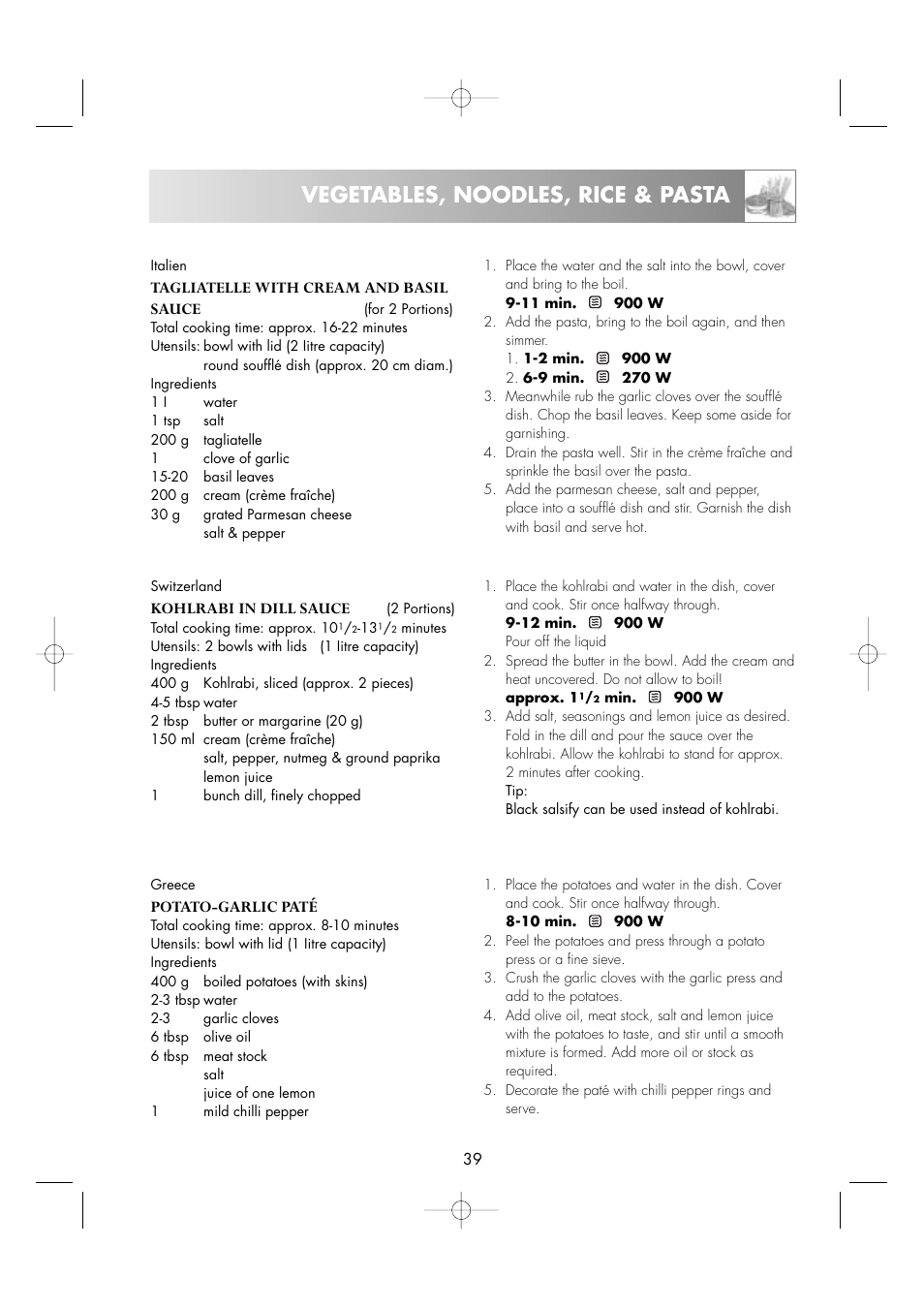 Vegetables, noodles, rice & pasta | Zanussi ZM266STG User Manual | Page 41 / 56
