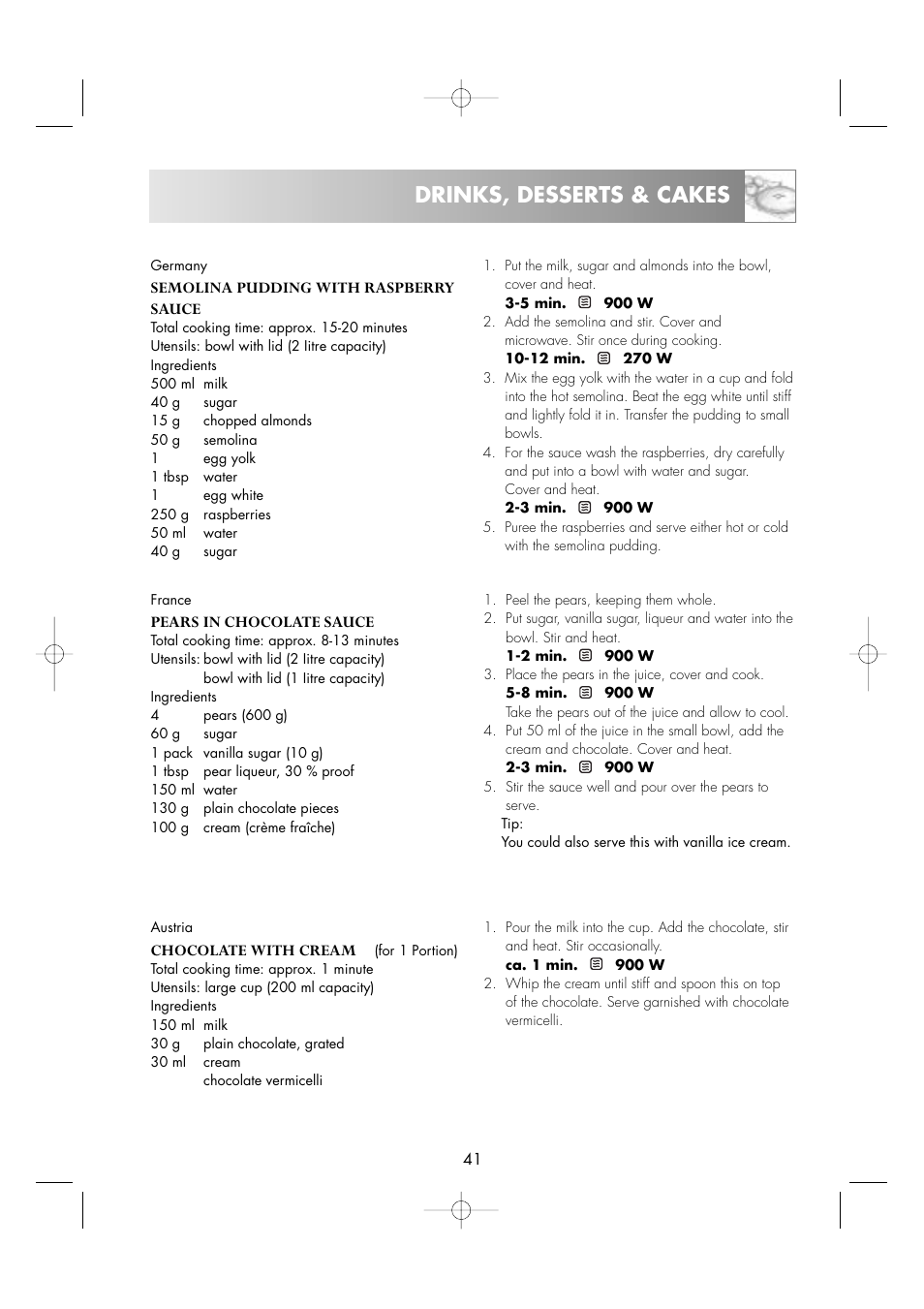 Drinks, desserts & cakes | Zanussi ZM266STG User Manual | Page 43 / 56