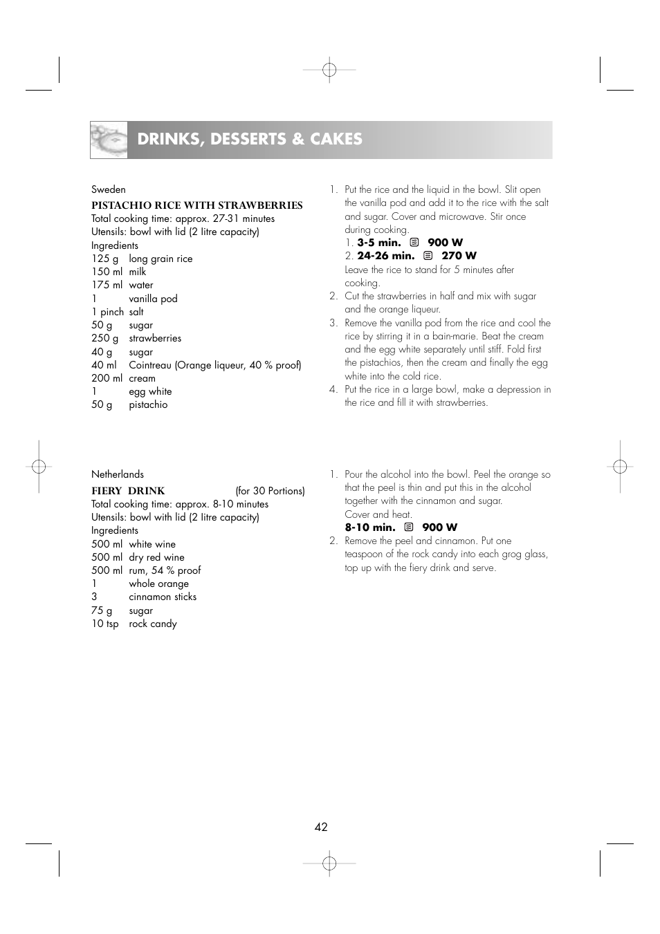 Drinks, desserts & cakes | Zanussi ZM266STG User Manual | Page 44 / 56