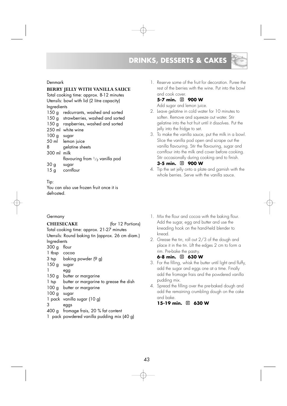 Drinks, desserts & cakes | Zanussi ZM266STG User Manual | Page 45 / 56