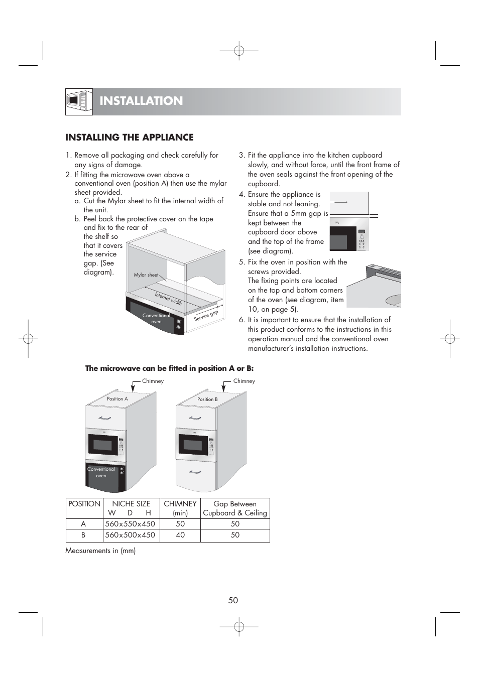 Installation, Installing the appliance | Zanussi ZM266STG User Manual | Page 52 / 56