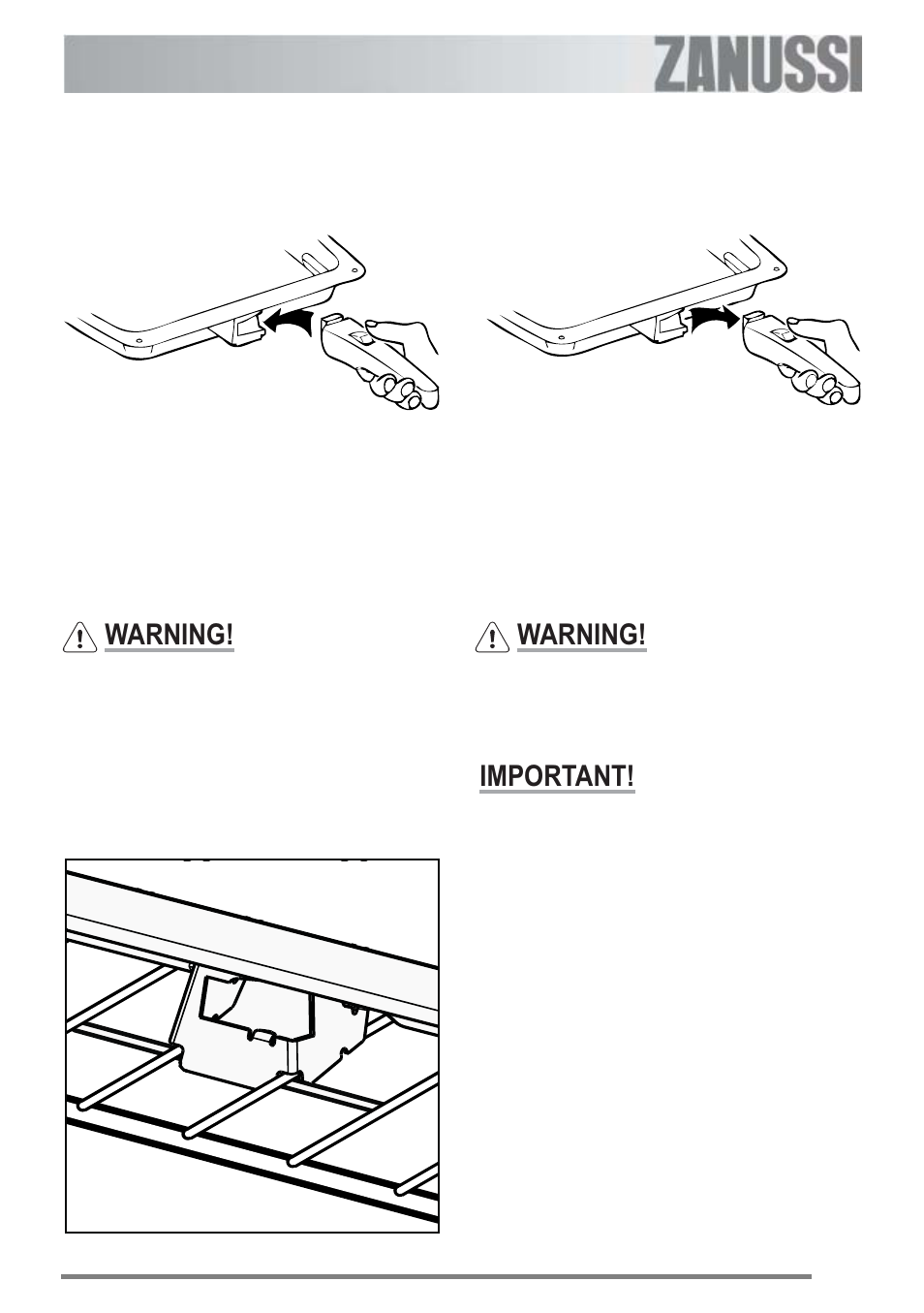 The grill pan and handle, Warning, Important | Zanussi ZKC 6000W User Manual | Page 10 / 32