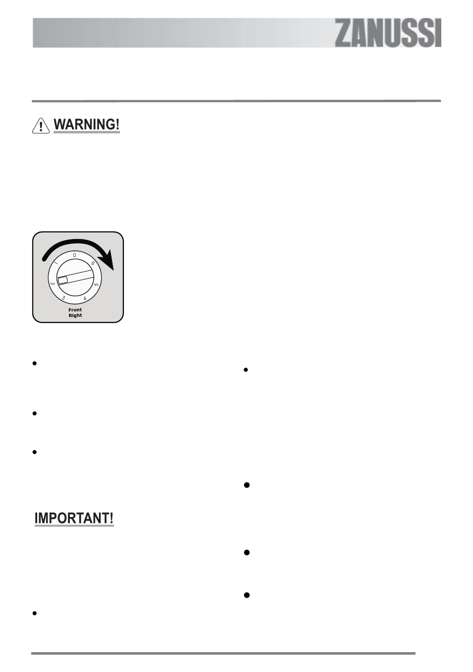 The hob, Recommended saucepans, Using the hob | Hints and tips when using the hob, Warning, Important | Zanussi ZKC 6000W User Manual | Page 8 / 32