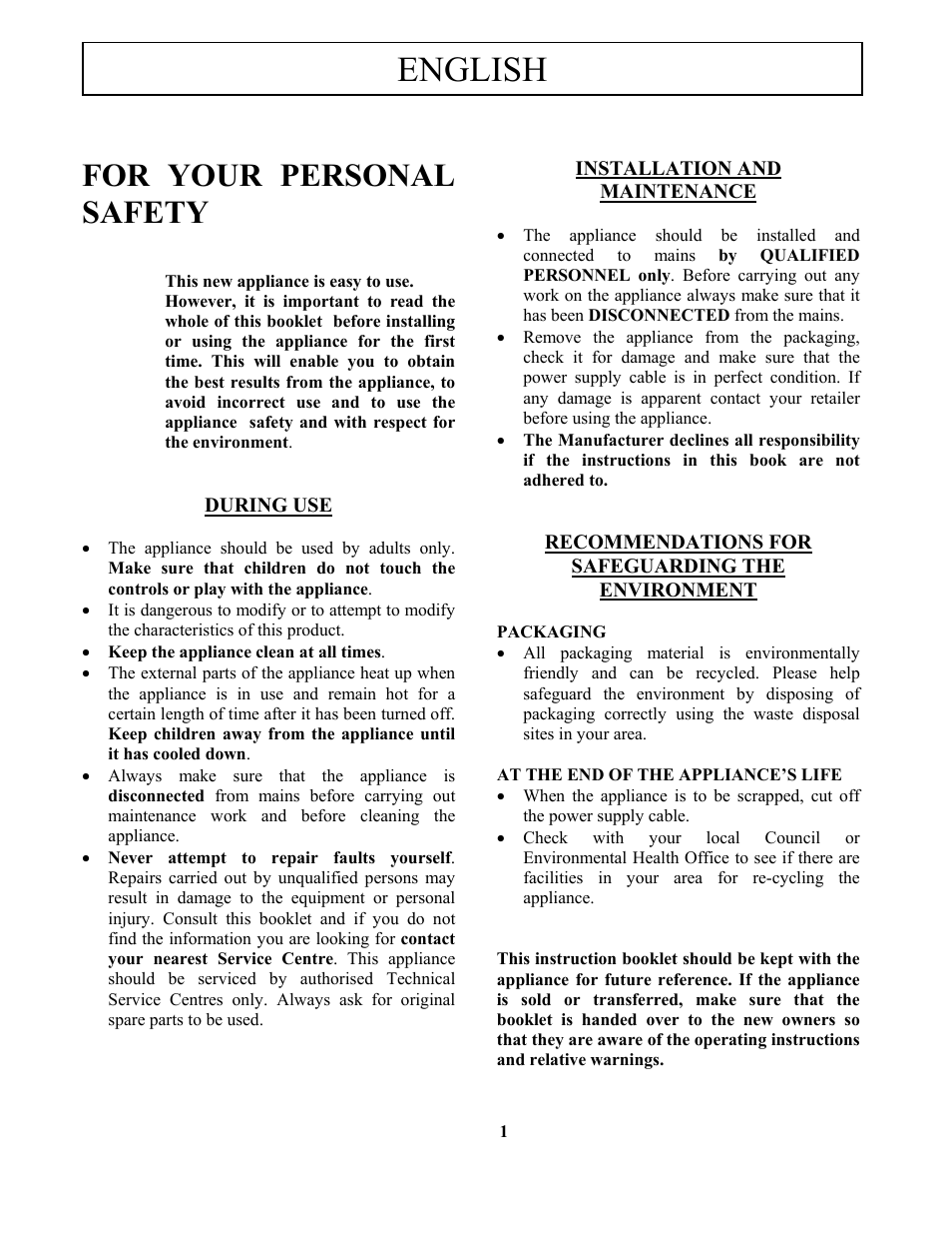 English, For your personal safety | Zanussi ZCOF636X User Manual | Page 2 / 24