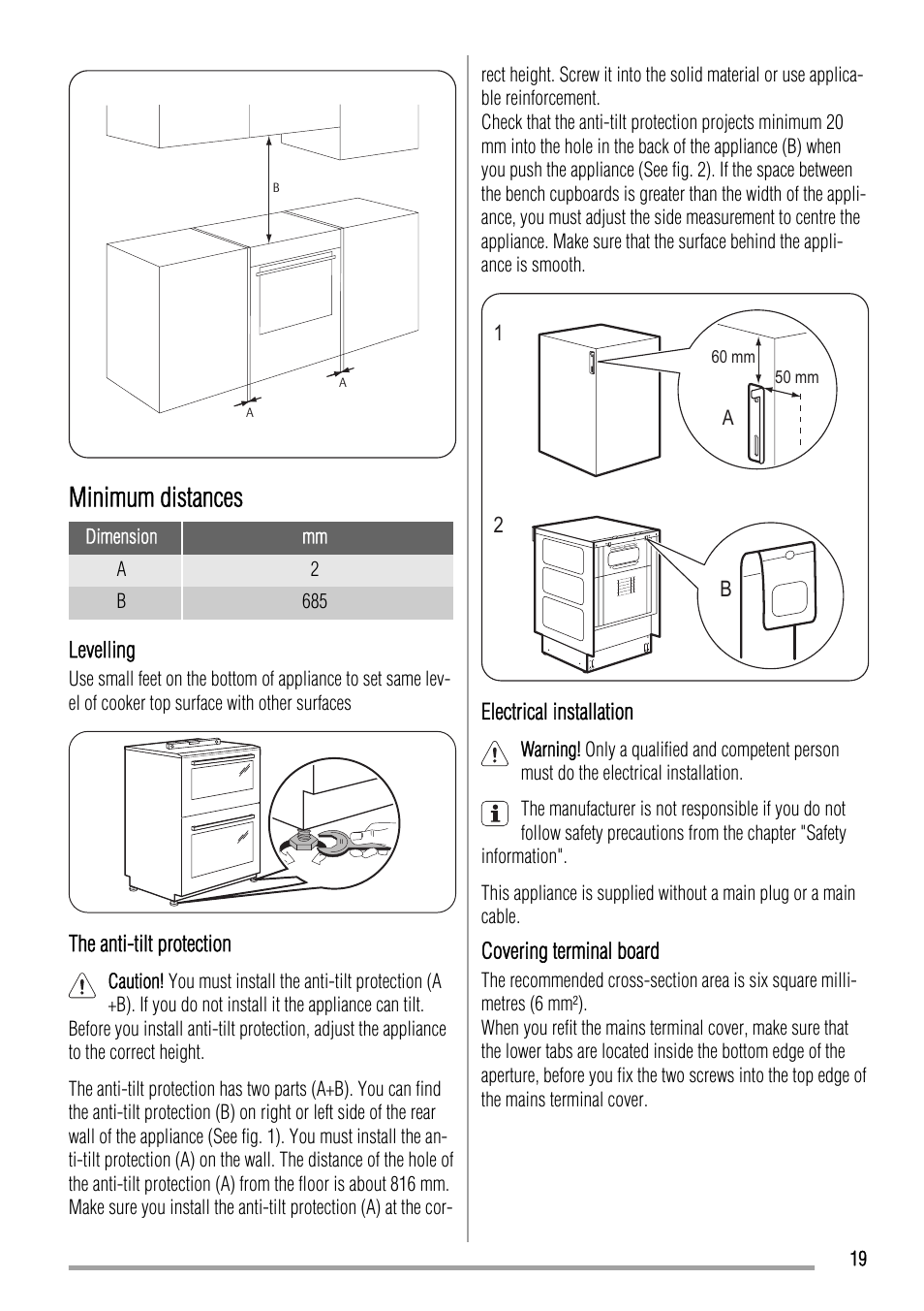 Minimum distances | Zanussi ZCV663 User Manual | Page 19 / 24