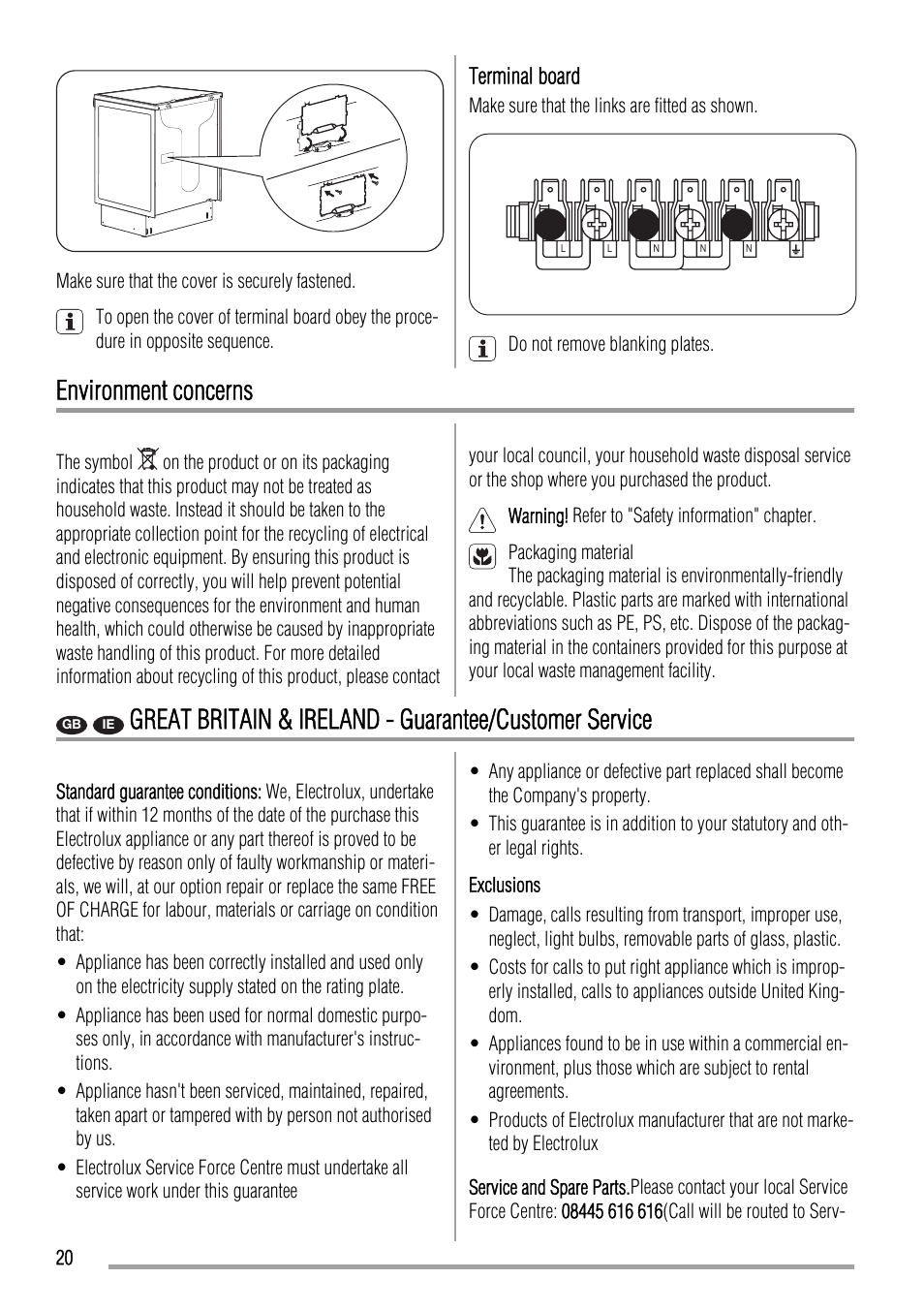 Environment concerns | Zanussi ZCV663 User Manual | Page 20 / 24