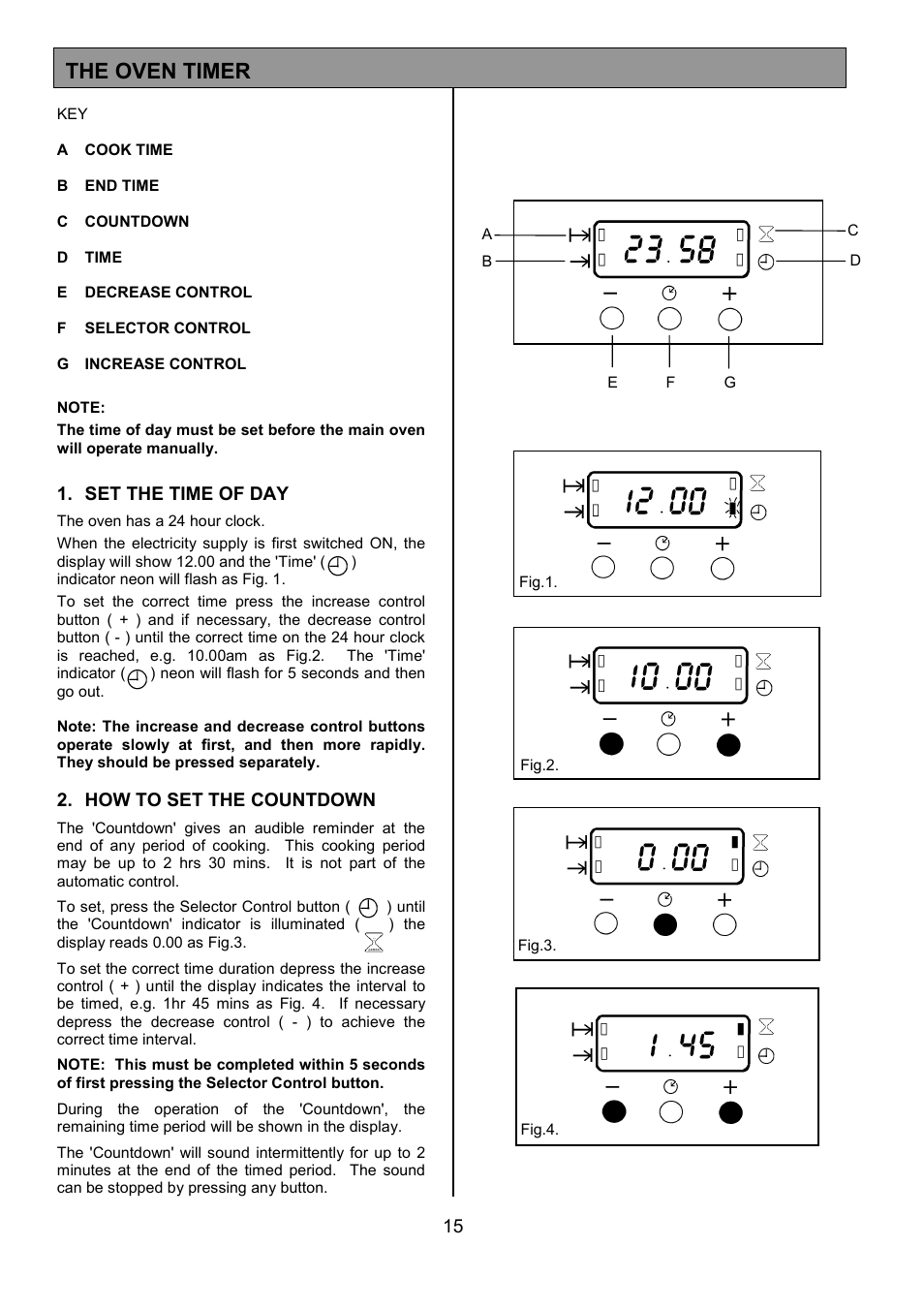 The oven timer | Zanussi ZDF490 User Manual | Page 15 / 36