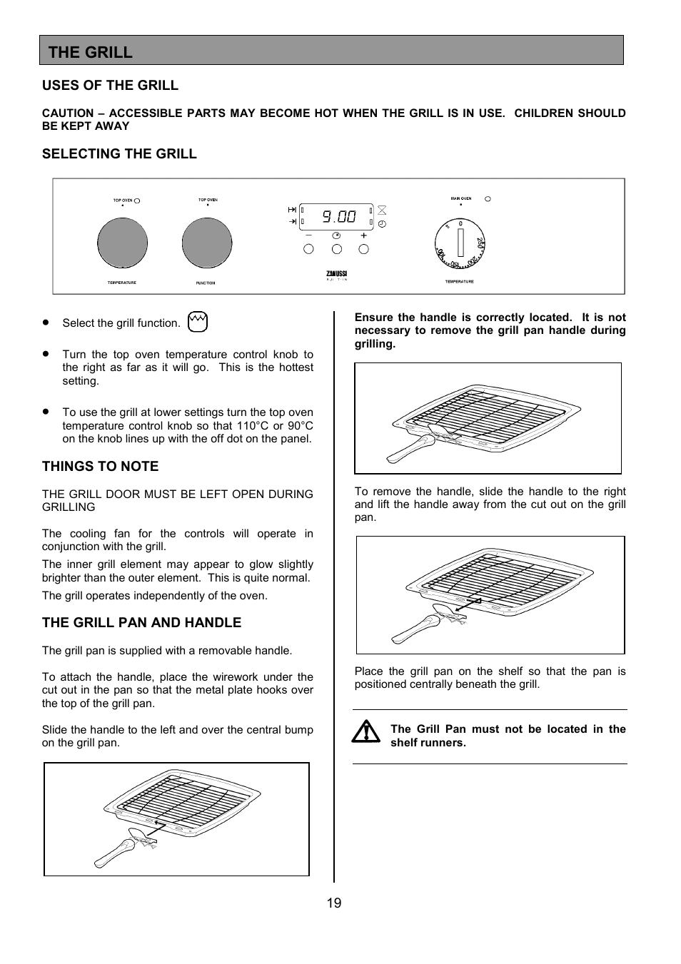 The grill | Zanussi ZDF490 User Manual | Page 19 / 36