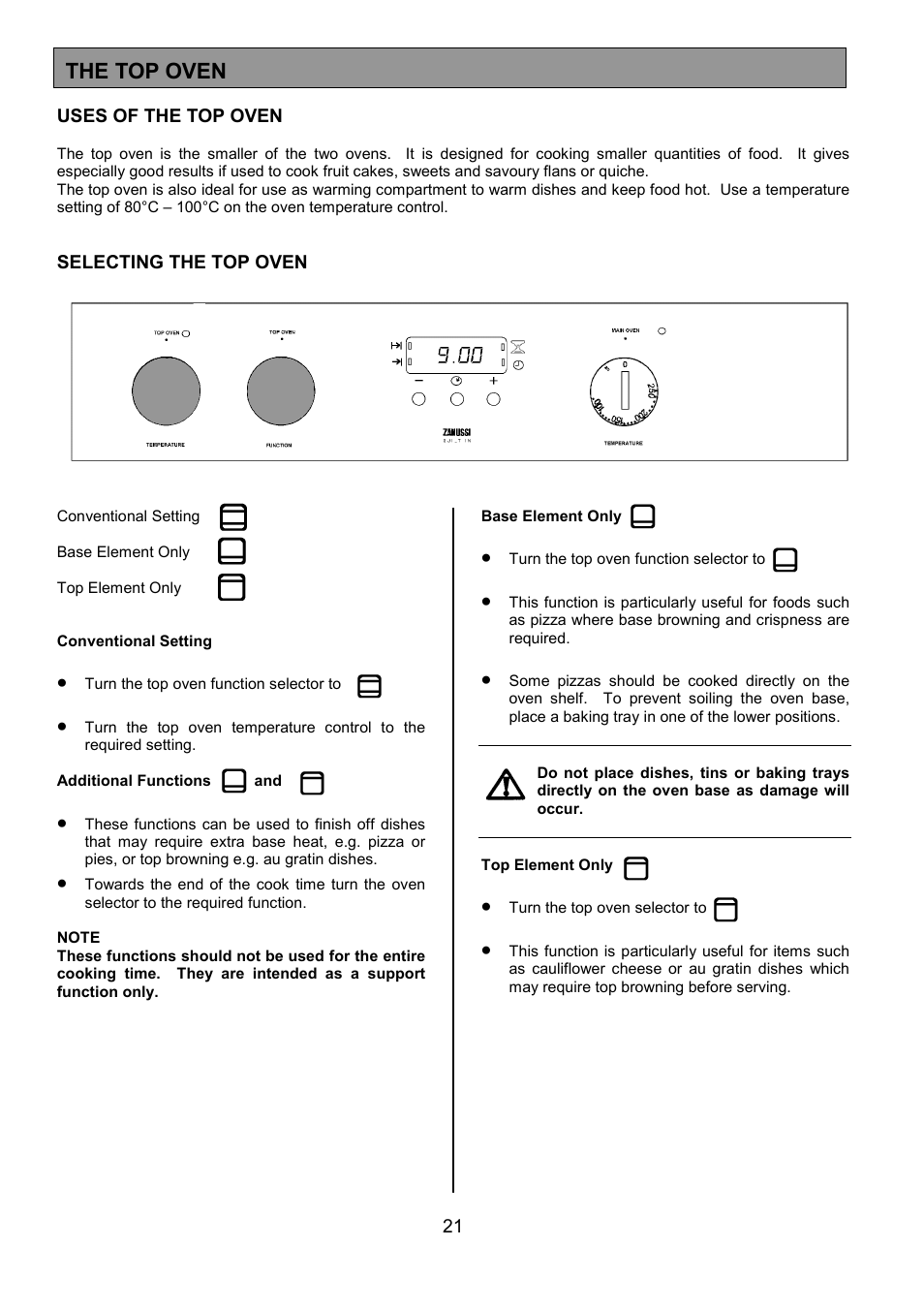 The top oven | Zanussi ZDF490 User Manual | Page 21 / 36