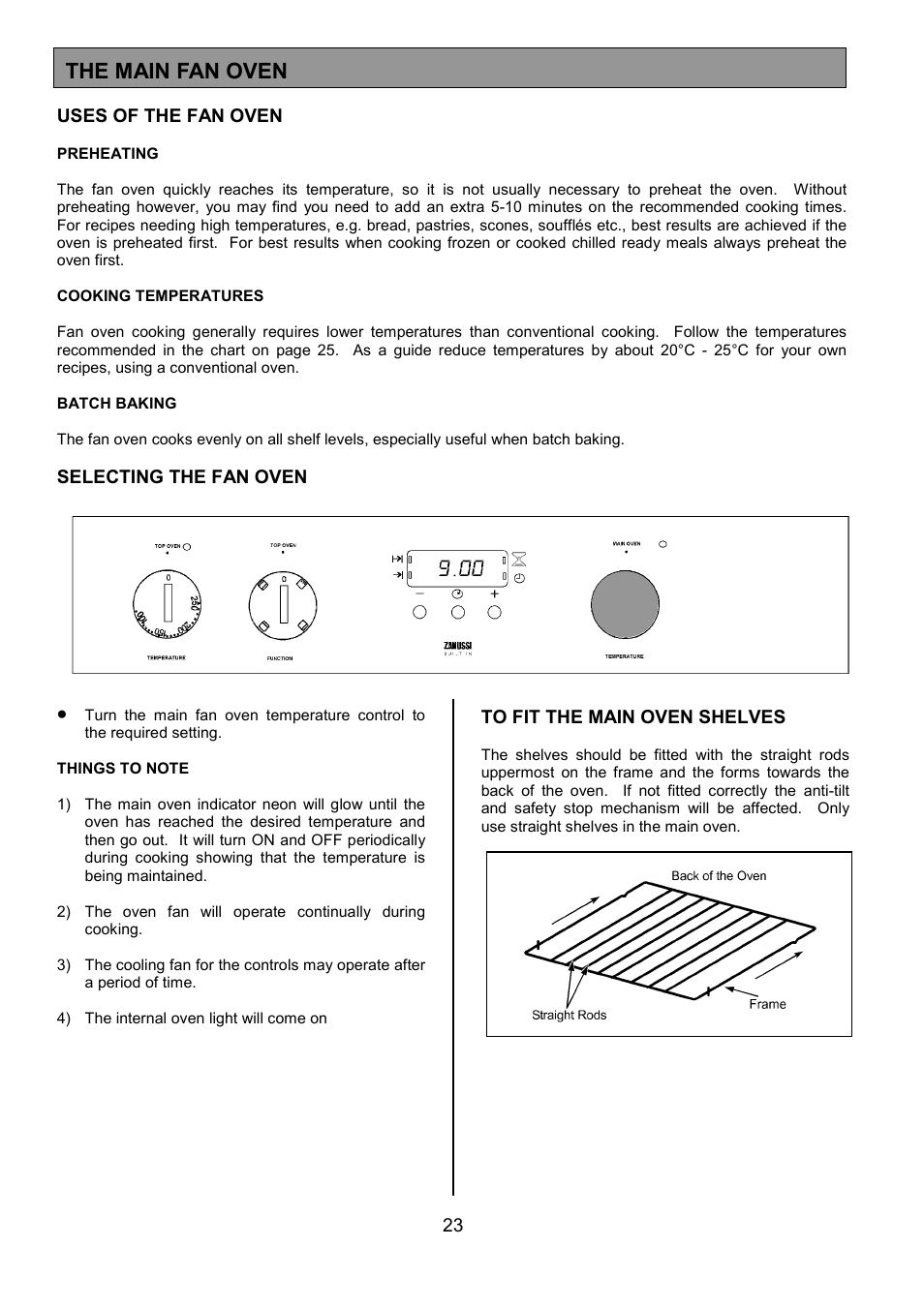 The main fan oven | Zanussi ZDF490 User Manual | Page 23 / 36