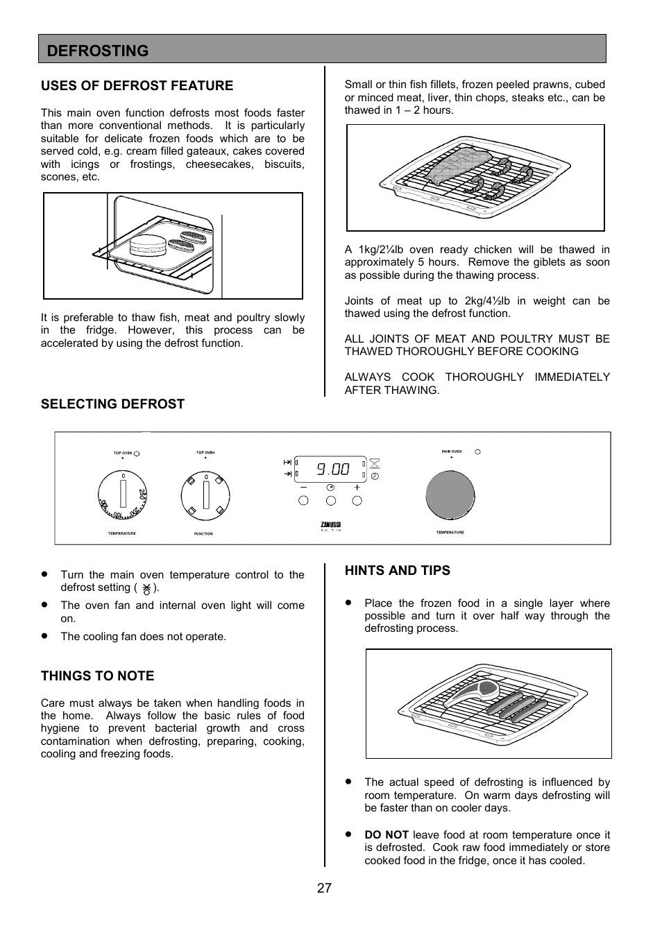 Defrosting | Zanussi ZDF490 User Manual | Page 27 / 36