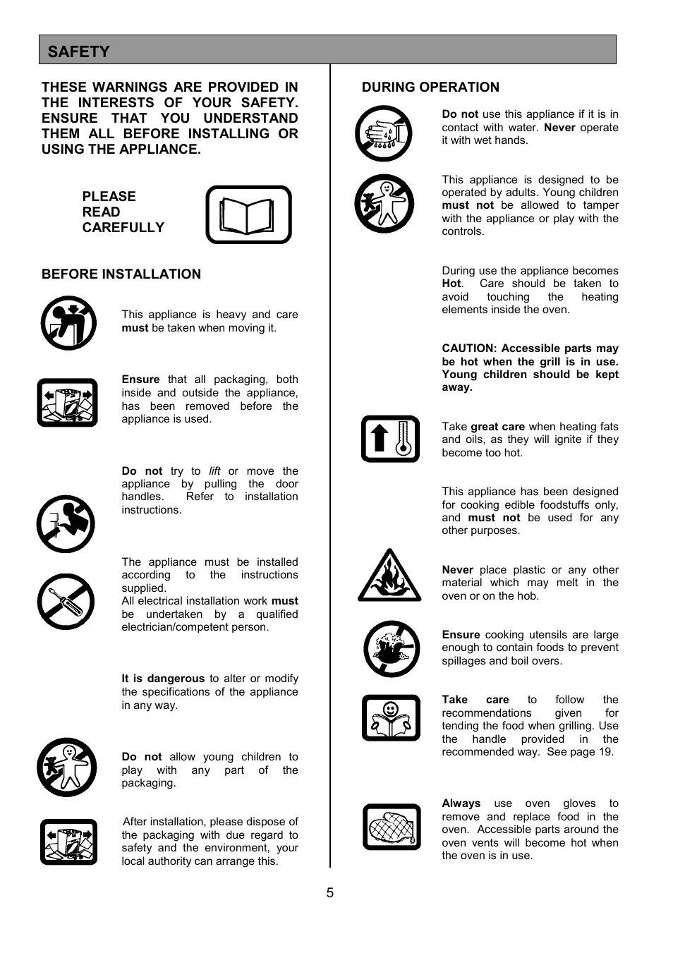 Safety | Zanussi ZDF490 User Manual | Page 5 / 36