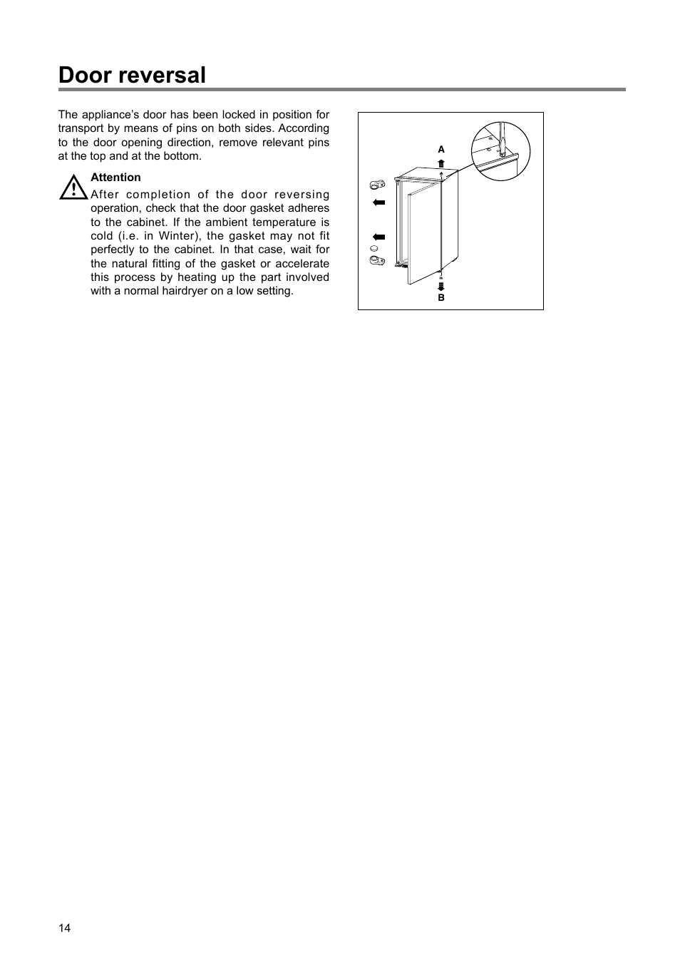 Door reversal | Zanussi ZBF 6114 User Manual | Page 14 / 20