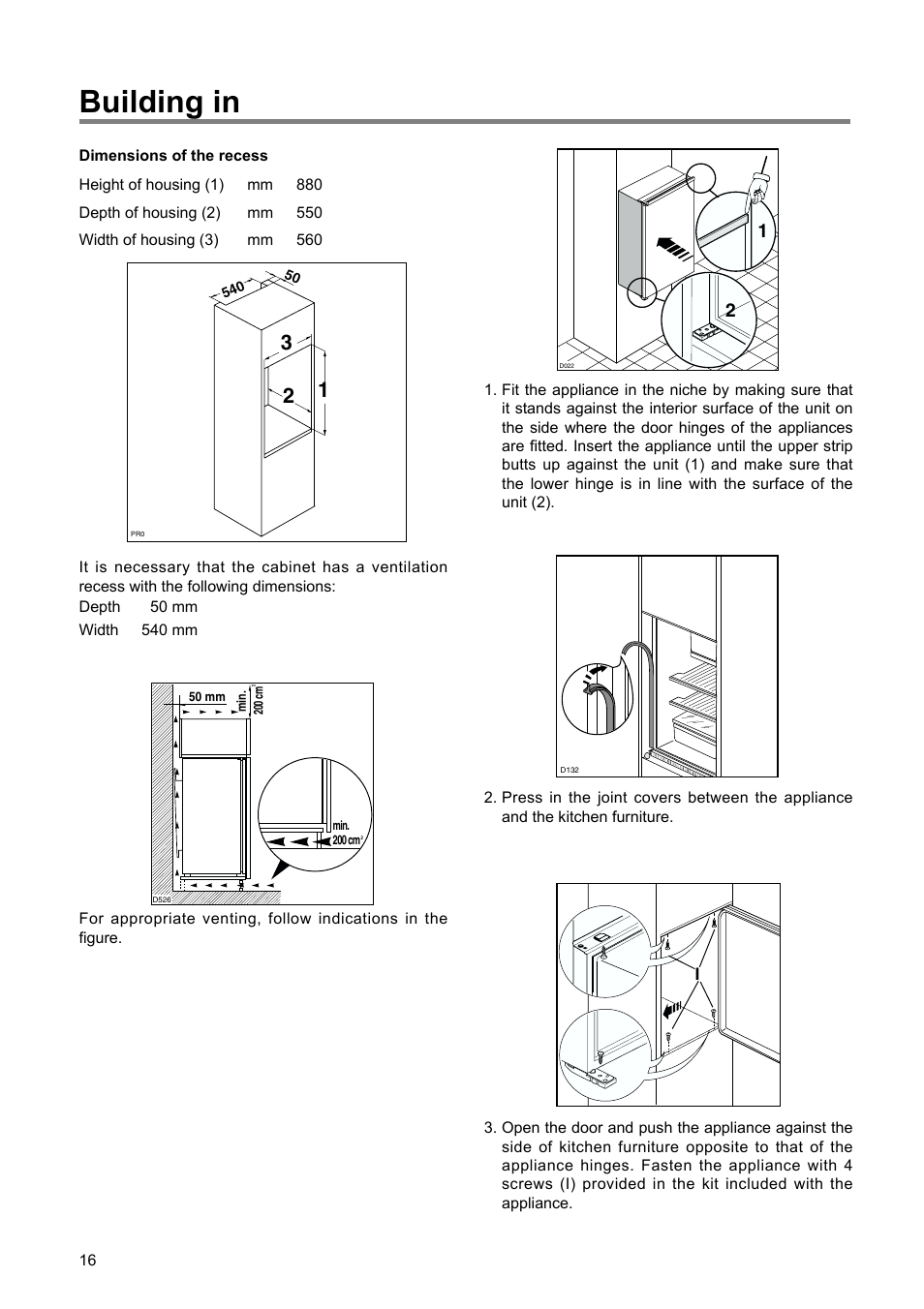 Building in | Zanussi ZBF 6114 User Manual | Page 16 / 20