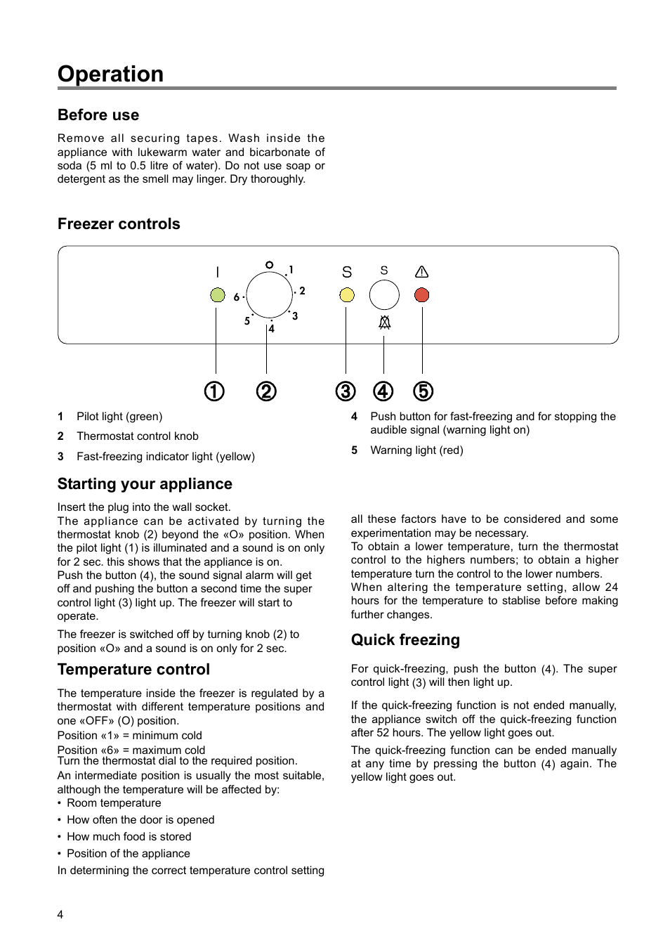 Operation | Zanussi ZBF 6114 User Manual | Page 4 / 20