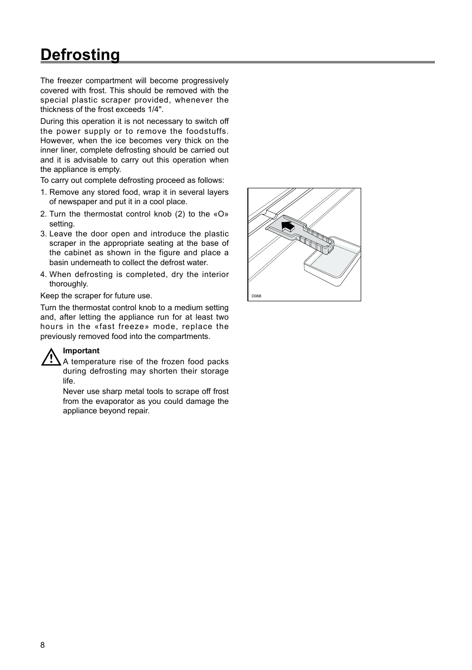 Defrosting | Zanussi ZBF 6114 User Manual | Page 8 / 20