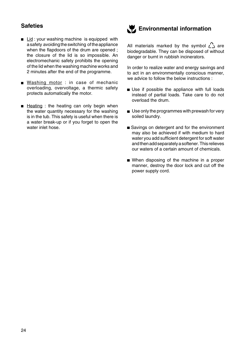 Safeties, Environmental information | Zanussi T 503 User Manual | Page 4 / 21