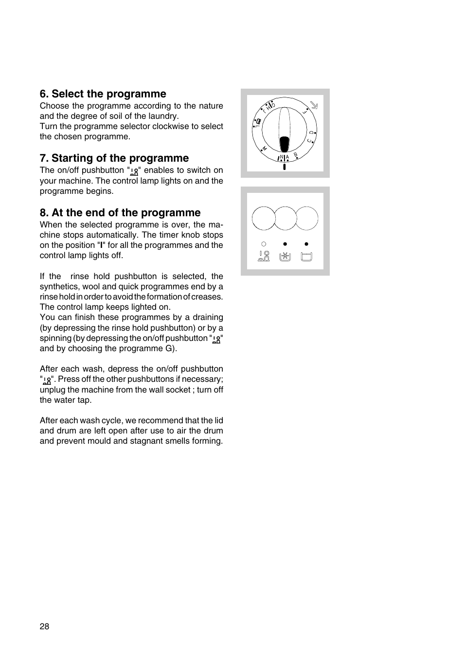 Select the programme, Starting of the programme, At the end of the programme | Zanussi T 503 User Manual | Page 8 / 21