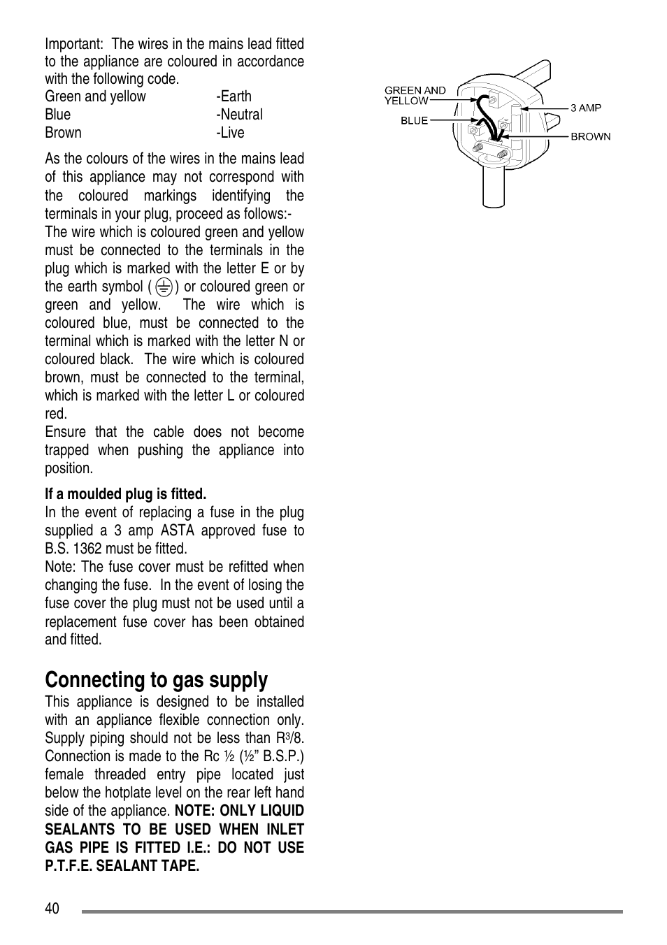 Connecting to gas supply | Zanussi ZCG7551 User Manual | Page 40 / 44