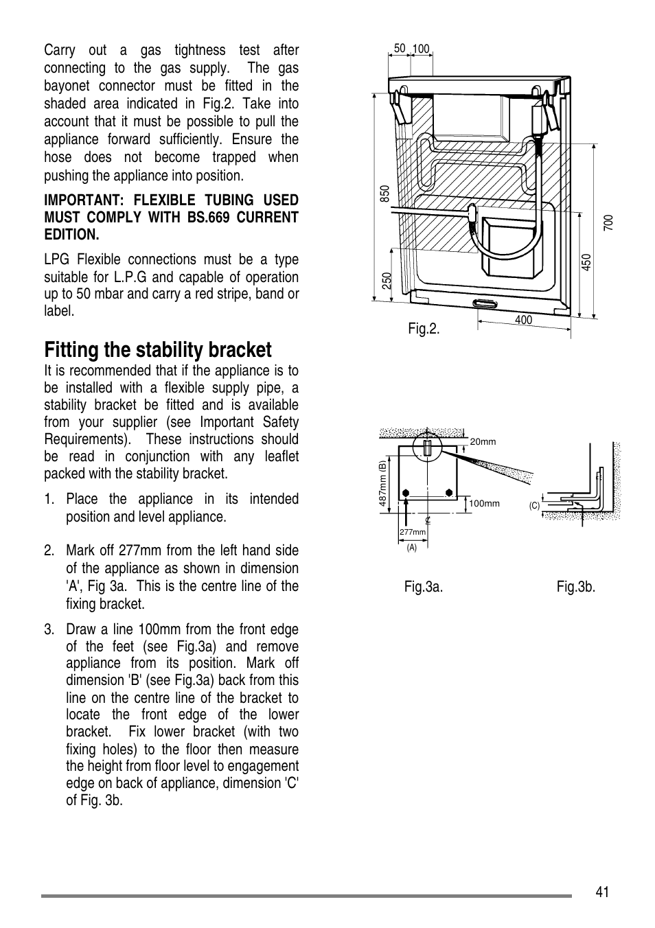 Fitting the stability bracket | Zanussi ZCG7551 User Manual | Page 41 / 44
