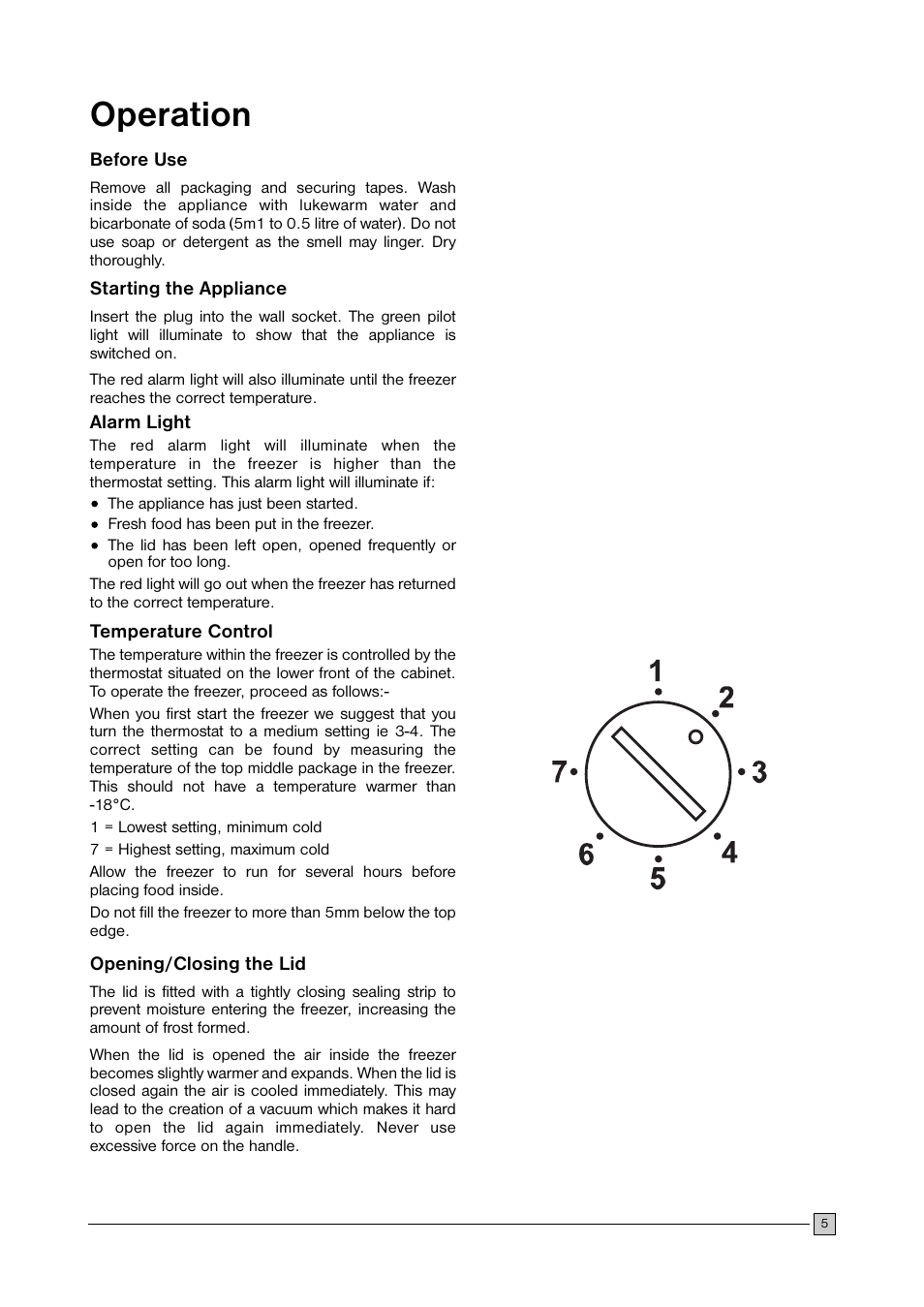 Operation | Zanussi U28059 ZFC 177 C User Manual | Page 5 / 16