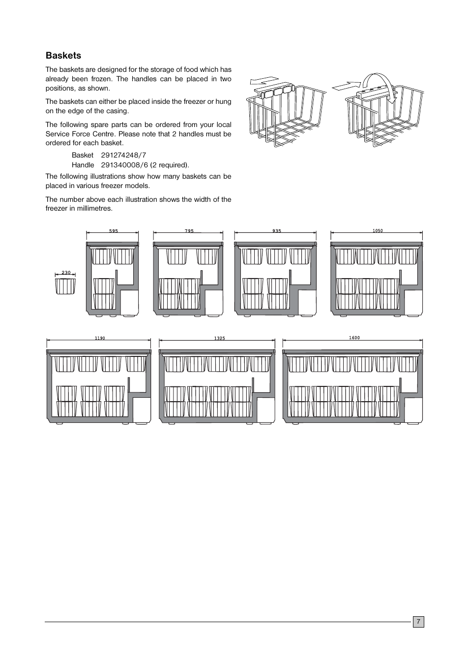 Baskets | Zanussi U28059 ZFC 177 C User Manual | Page 7 / 16